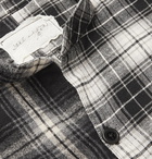 Greg Lauren - Grandad-Collar Distressed Panelled Checked Cotton-Flannel Shirt - Black