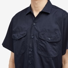 Beams Plus Men's WORK Twill Short Sleeve Shirt in Blue