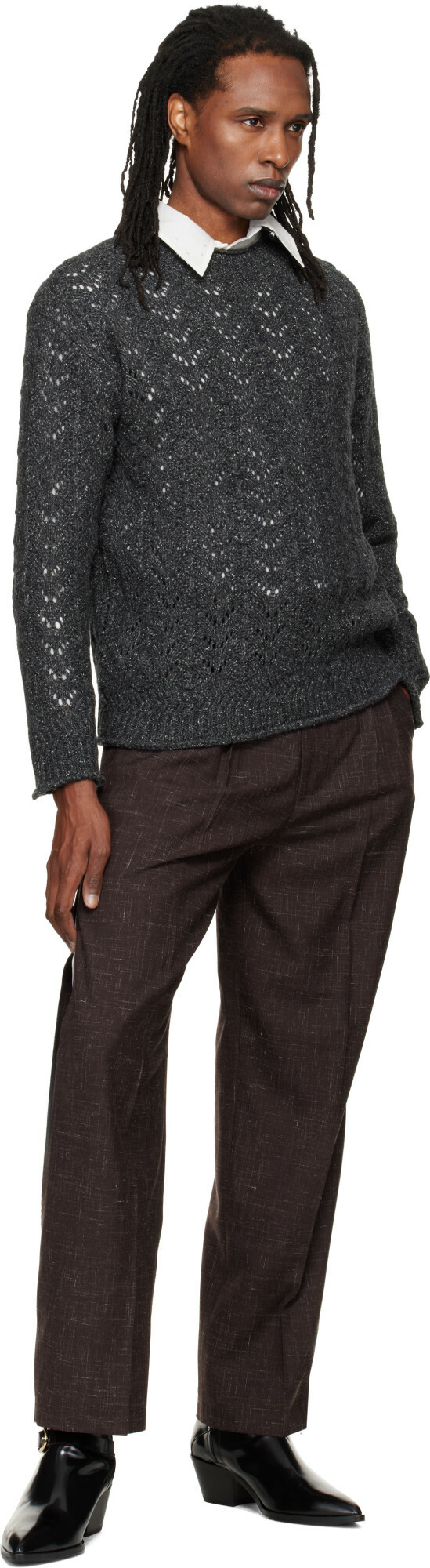 NULLUS Brown Woolen Layered Tapered Trousers