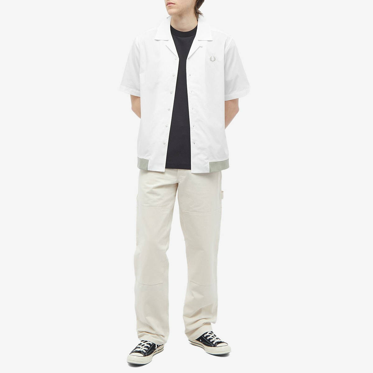 Fred Perry Authentic Men's Ribbed Hem Vacation Shirt in Snow White
