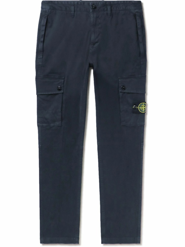 Photo: Stone Island - Slim-Fit Garment-Dyed Cotton-Blend Twill Cargo Trousers - Blue