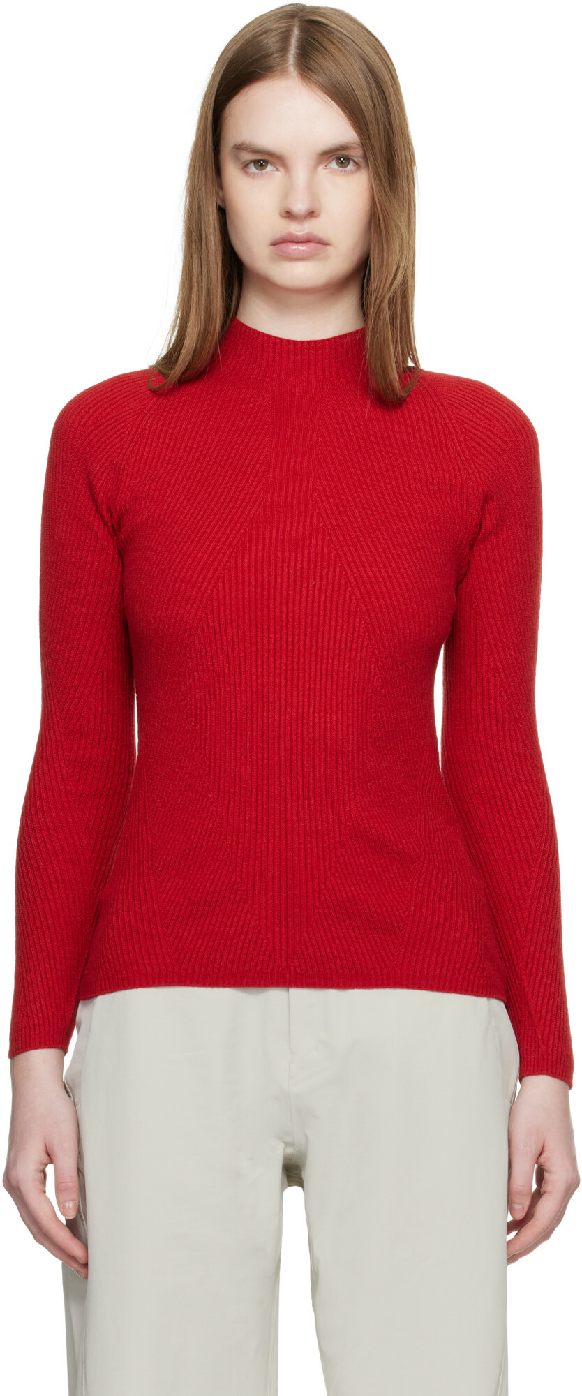 Veilance Red Conic Wool Midlayer Sweater