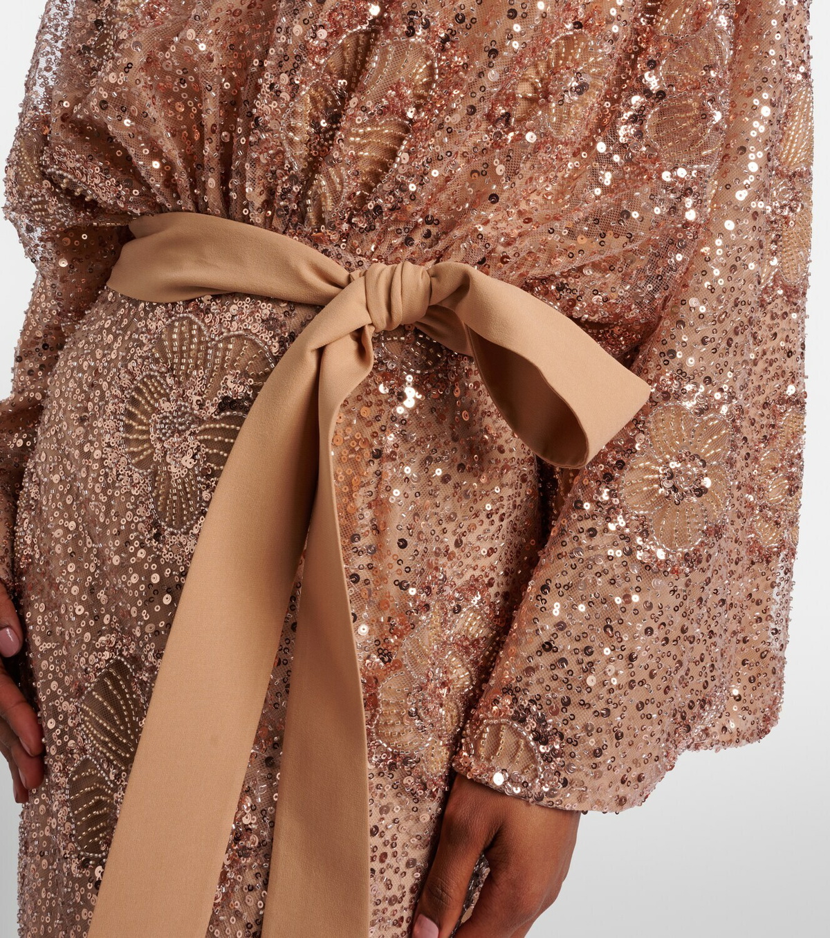 Elie Saab Belted sequined silk-blend gown