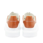 Alexander McQueen Men's Mock Croc Heel Tab Wedge Sole Sneakers in White/Cedar