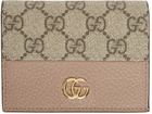 Gucci Beige & Pink GG Marmont Card Holder