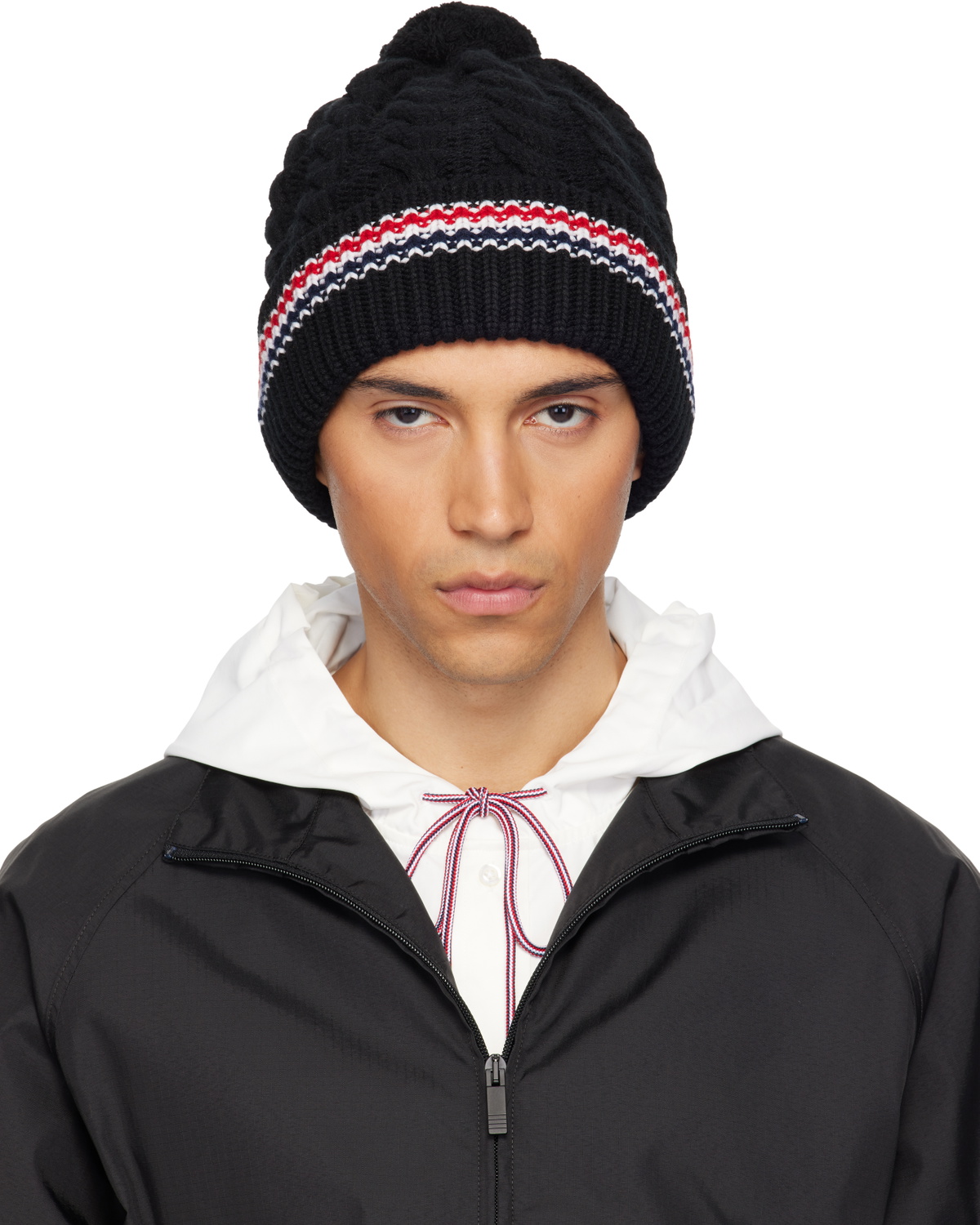 Thom Browne Black Cashmere Baby Cable Stitch Pom Pom Beanie