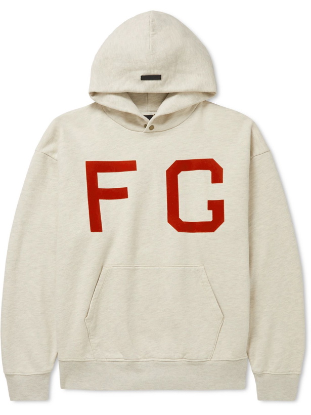 Photo: Fear of God - Monarch Logo-Flocked Cotton Jersey Hoodie - Neutrals