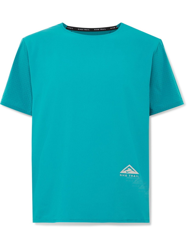 Photo: Nike Running - Rise 365 Logo-Print Dri-FIT Ripstop T-Shirt - Blue