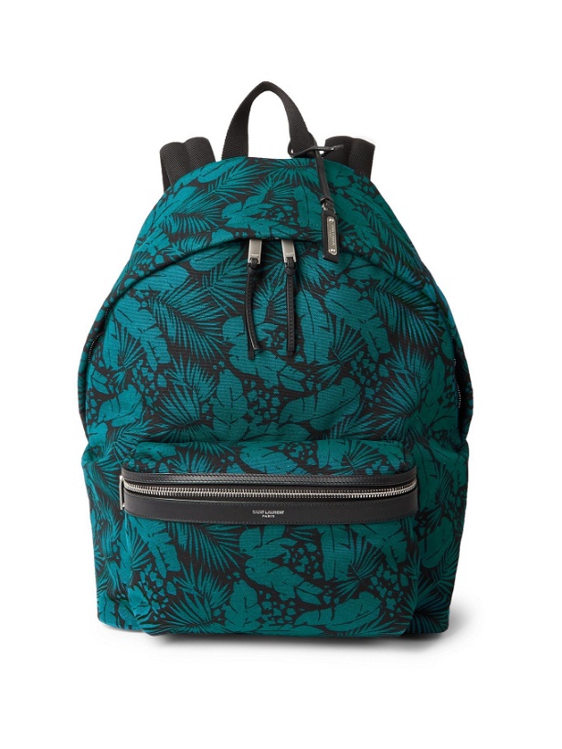 Photo: SAINT LAURENT - Leather-Trimmed Printed Canvas Backpack - Blue