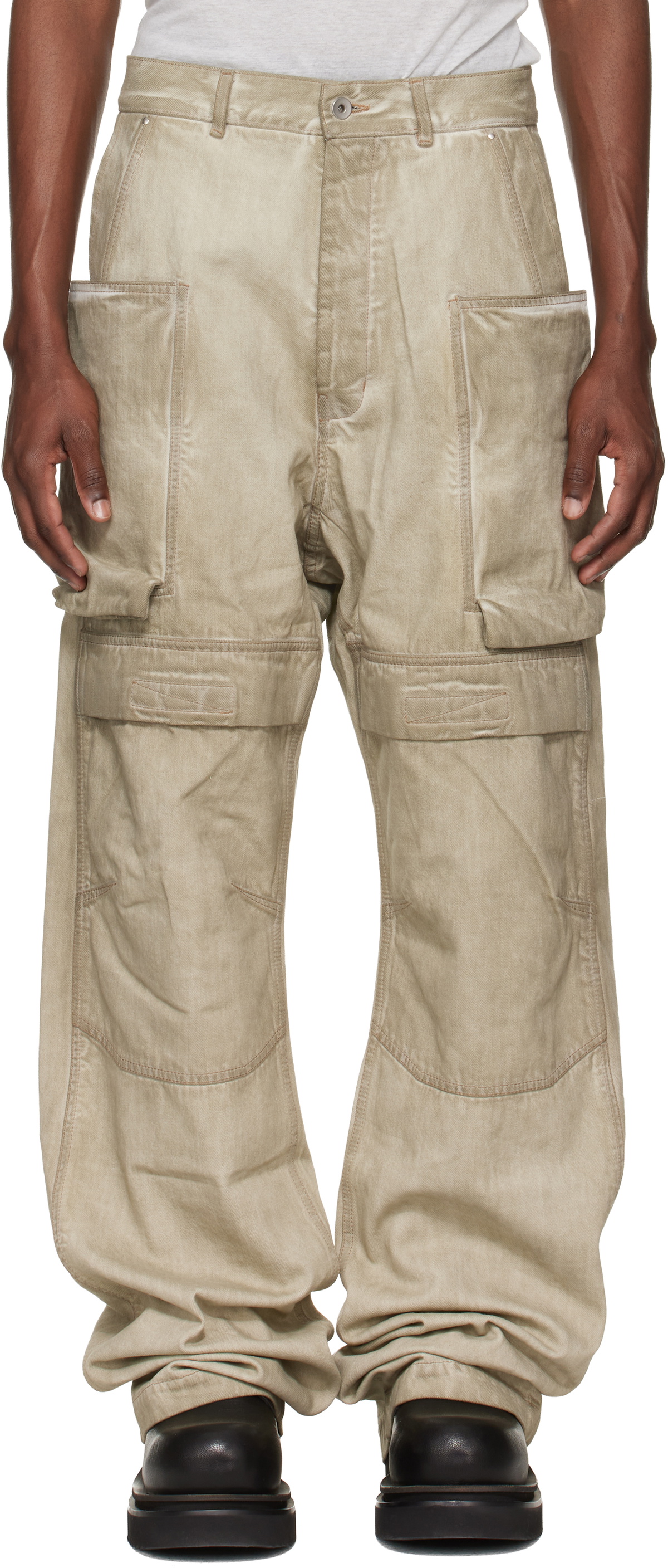 Rick Owens DRKSHDW Beige Temple Stefan Denim Cargo Pants