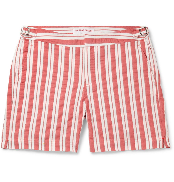 Photo: Orlebar Brown - Bulldog Slim-Fit Mid-Length Striped Seersucker Swim Shorts - Red