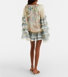Etro Printed ruffled lace-trimmed silk minidress