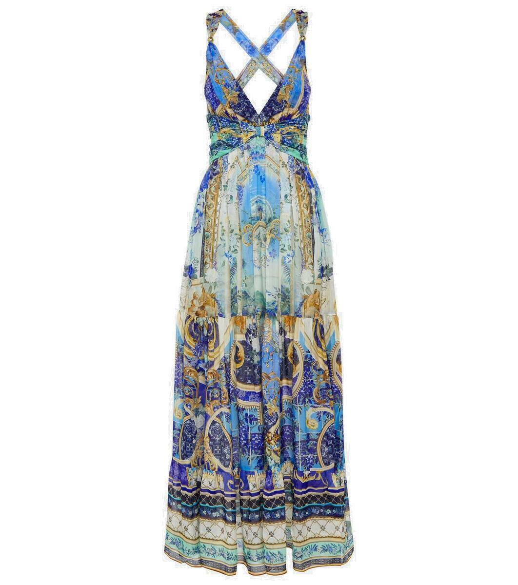 Camilladress Spaghetti Strap Ruffle Layered Slit Dainty Floral Maxi Dress main image 1
