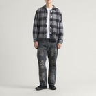 NOMARHYTHM TEXTILE Men's Check Small Flower Embroidery Shirt in Black X Gray