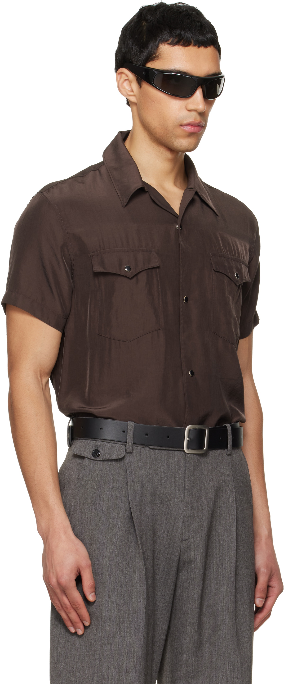 TONYWACK Brown Washed Rayon Pearl Snap Shirt