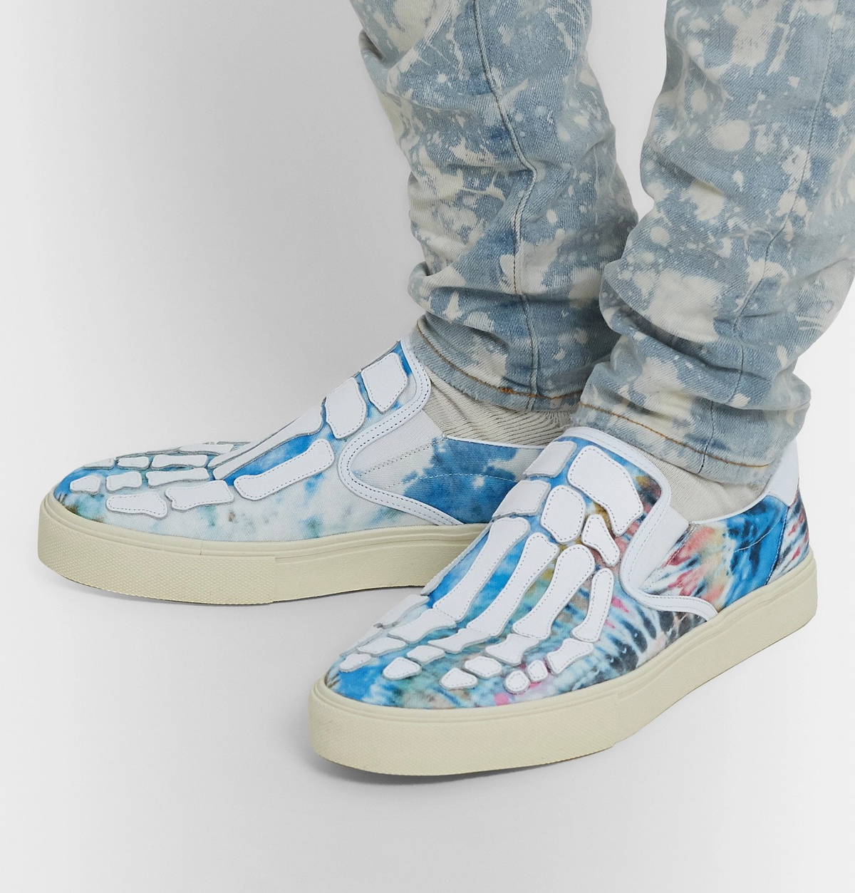 AMIRI - Skel-Toe Tie-Dye Canvas and Leather Slip-On Sneakers - Blue