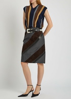 Versace Panelled Leather and Mohair-blend Knee-length Skirt Grey