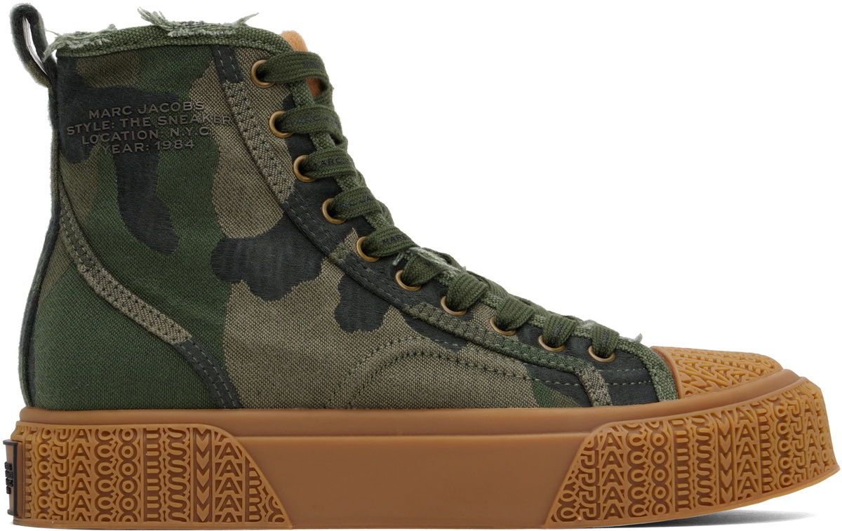 MARC JACOBS カーキ The Camo Jacquard ハイカットスニーカー Marc Jacobs Khaki 'The Camo Jacquard' High Top Sneakers Marc