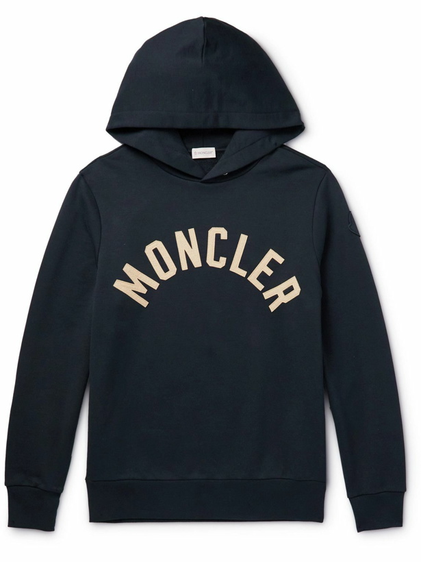 Photo: Moncler - Logo-Embroidered Cotton-Jersey Hoodie - Blue