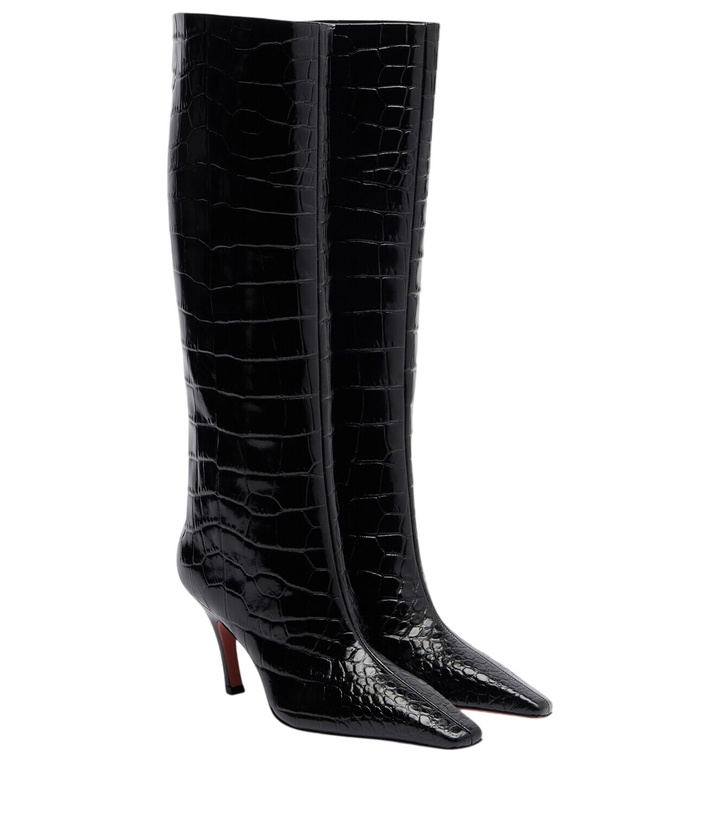 Photo: Amina Muaddi Mona croc-effect leather knee-high boots