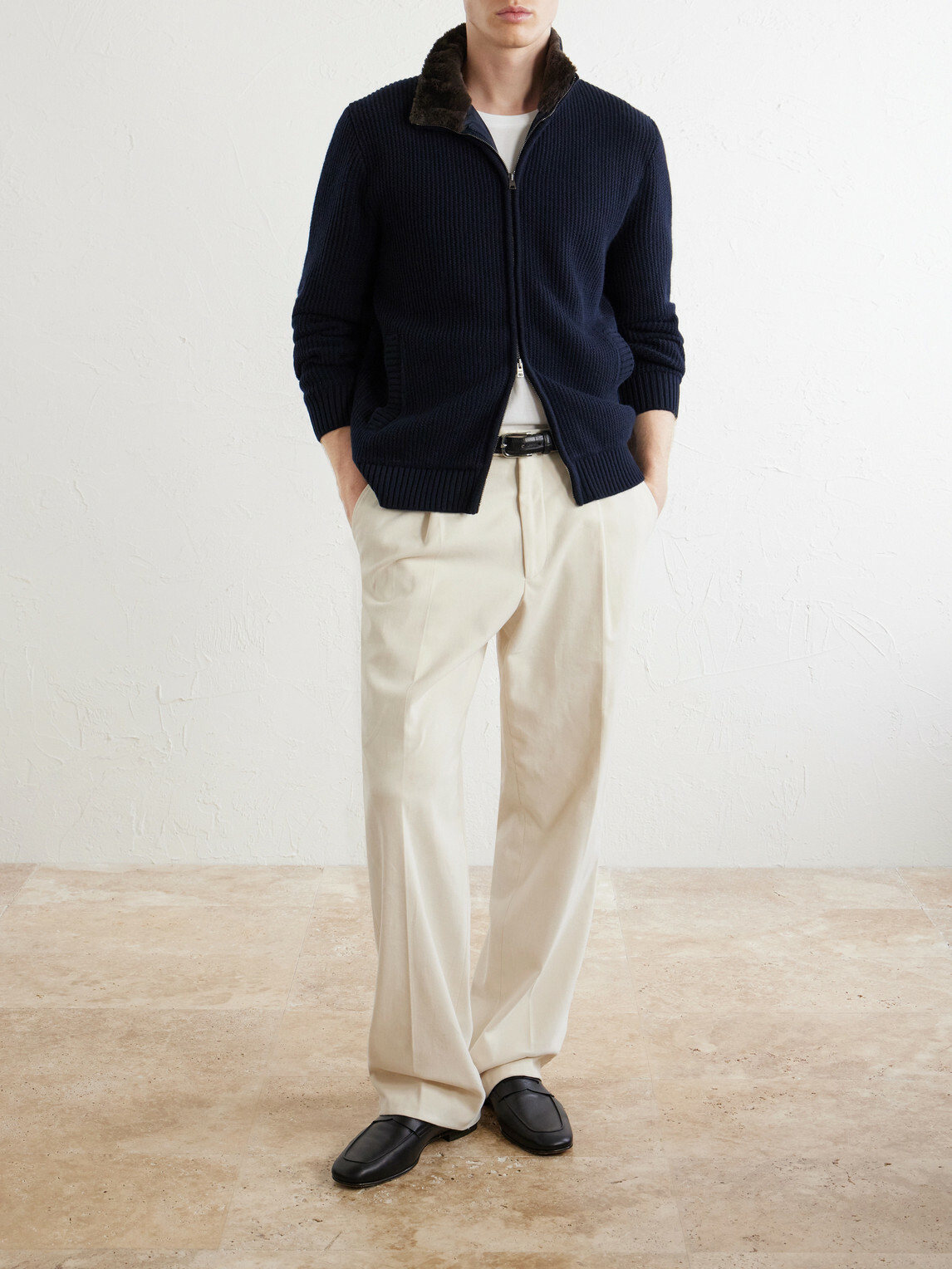 Herno - Wool Zip-Up Cardigan - Blue
