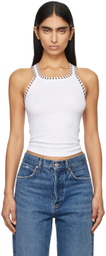 Re/Done White Whipstitch Ribbed Tank Top