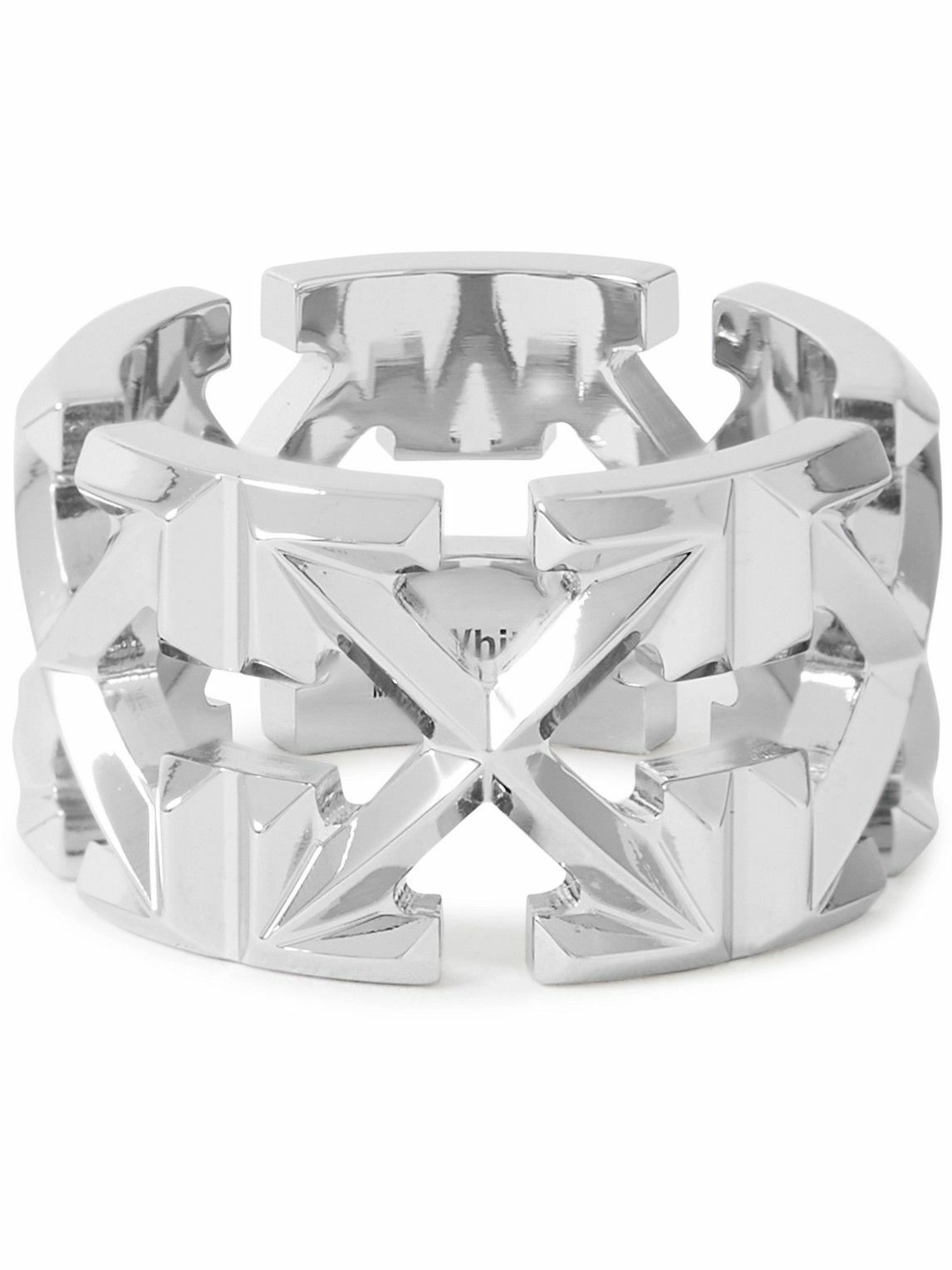 Off-White C/O Virgil Abloh Logo-Debossed Silver-Toned Brass Ring