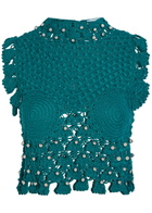 Rabanne Bead-embellished Crochet Cotton Cardigan Green