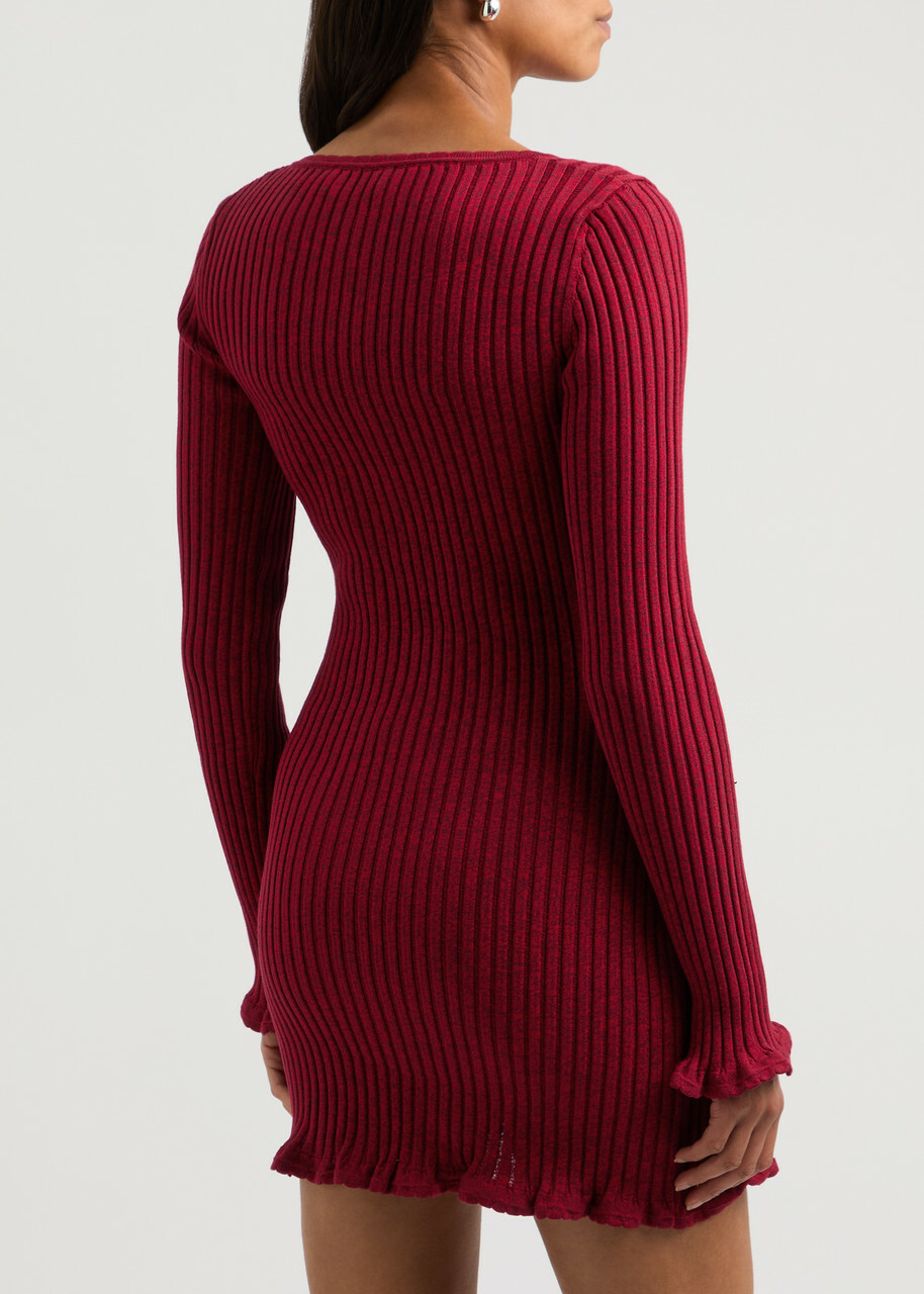 Blumarine Space-dyed Ribbed-knit Mini Dress Burgundy Blumarine
