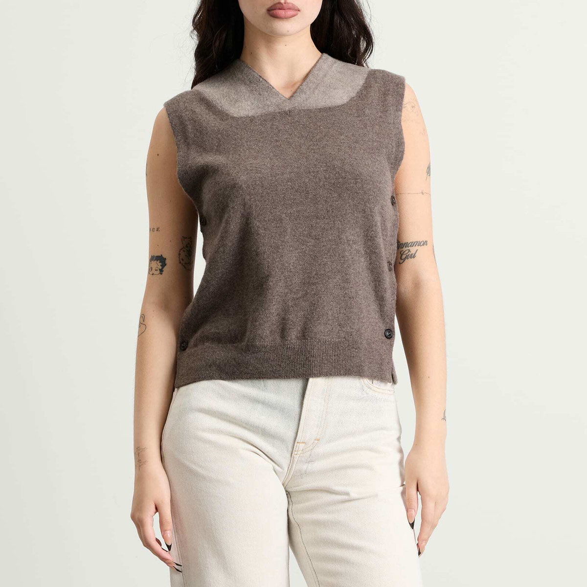 Maison Margiela Women's Fuse Knit Top in Mud/Ecru