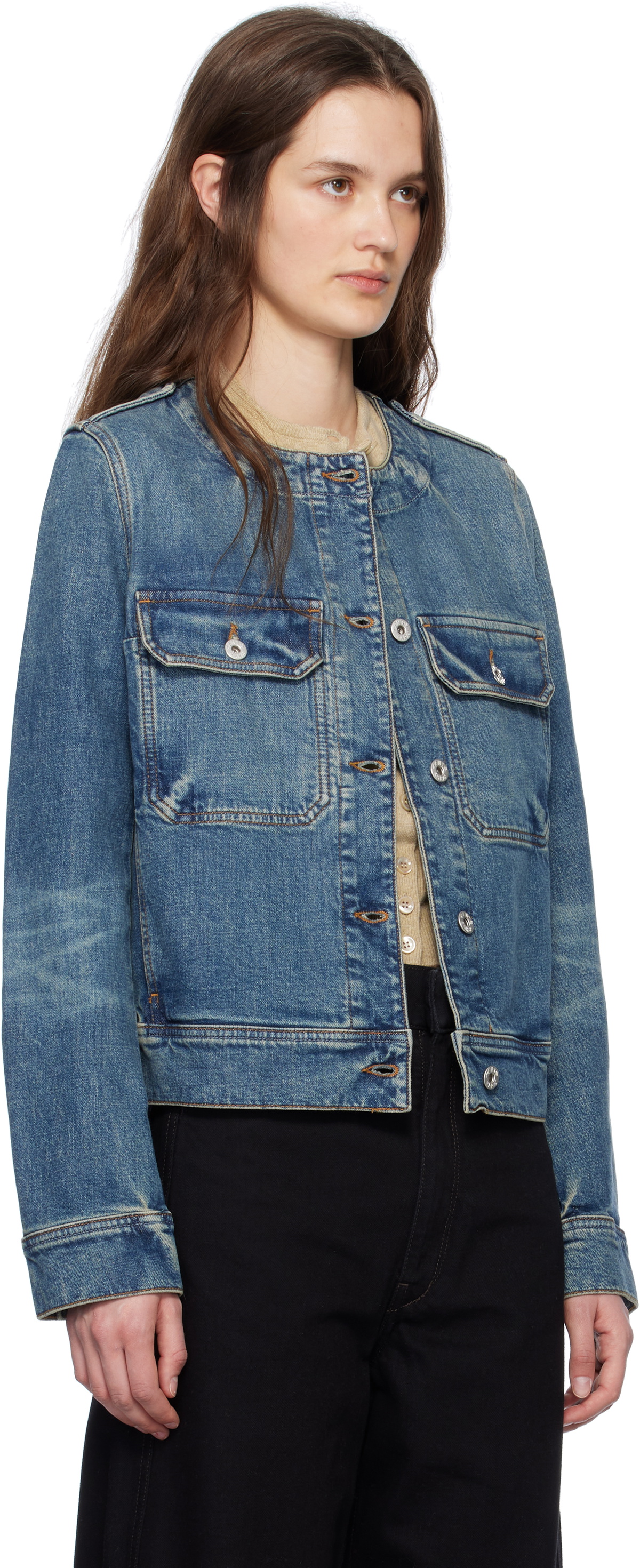 Kenzo Blue Kenzo Paris Collarless Denim Jacket