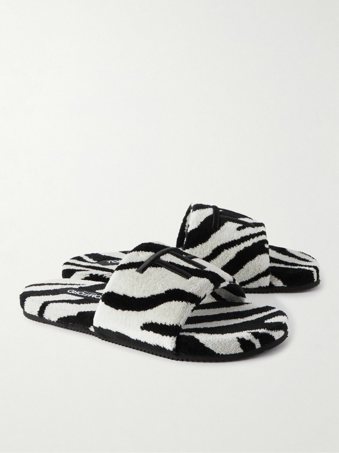 Tom Ford Men’s Zebra Stripe Slide Sandals Buy Tom Ford Black & White Zebra Print Terry TF Logo Slides  main image 4