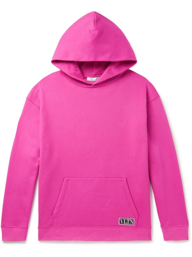 Photo: VALENTINO - Logo-Appliquéd Loopback Cotton-Blend Jersey Hoodie - Pink