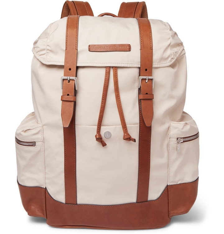 Photo: Brunello Cucinelli - Leather-Trimmed Canvas Backpack - Neutrals