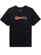 Nike Running - Printed Dri-FIT Cotton-Blend Jersey T-Shirt - Black