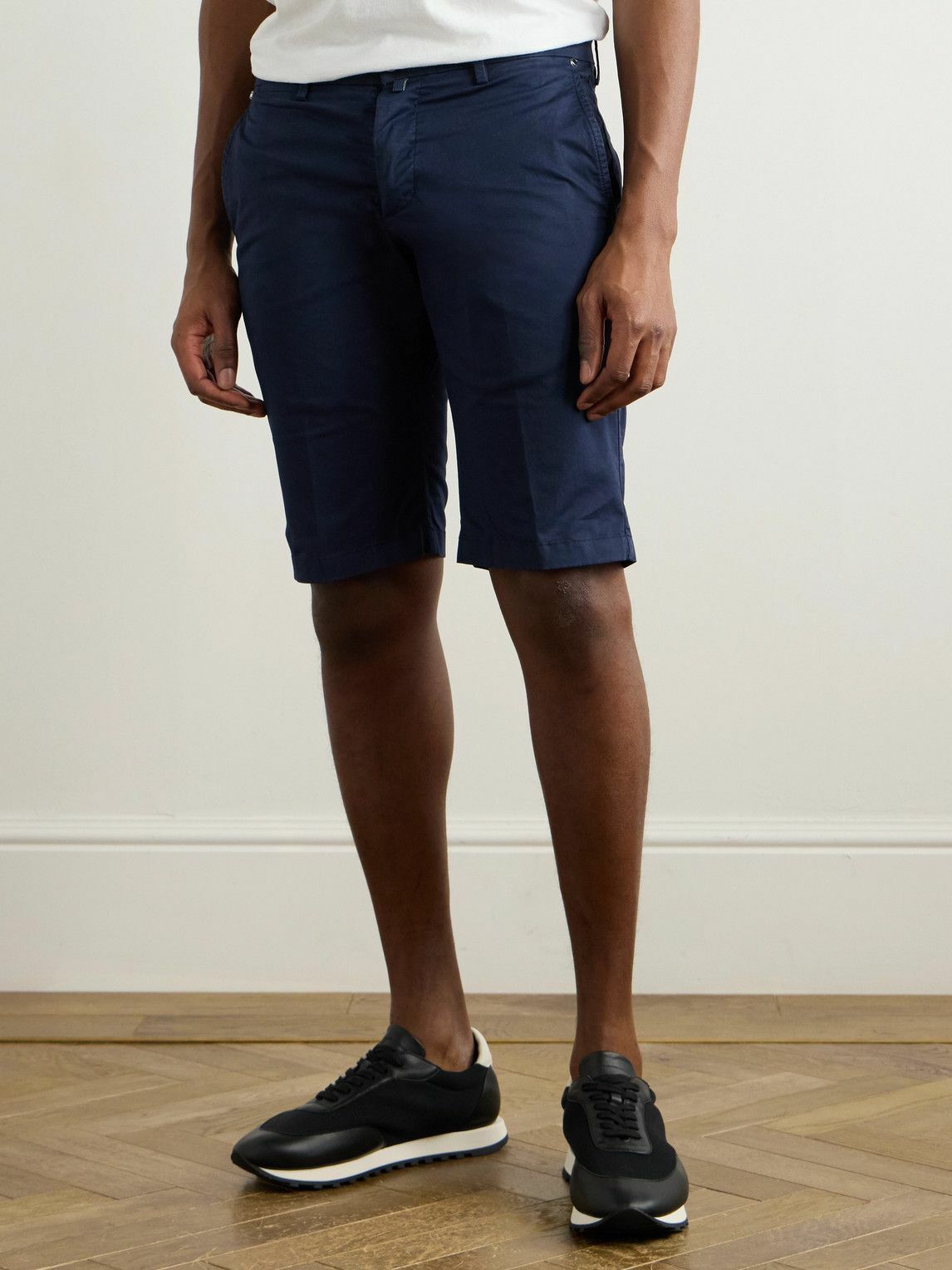 Kiton - Straight-Leg Stretch-Cotton Shorts - Blue