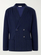 Inis Meáin - Double-Breasted Striped Wool, Cashmere and Cotton-Blend Blazer - Blue