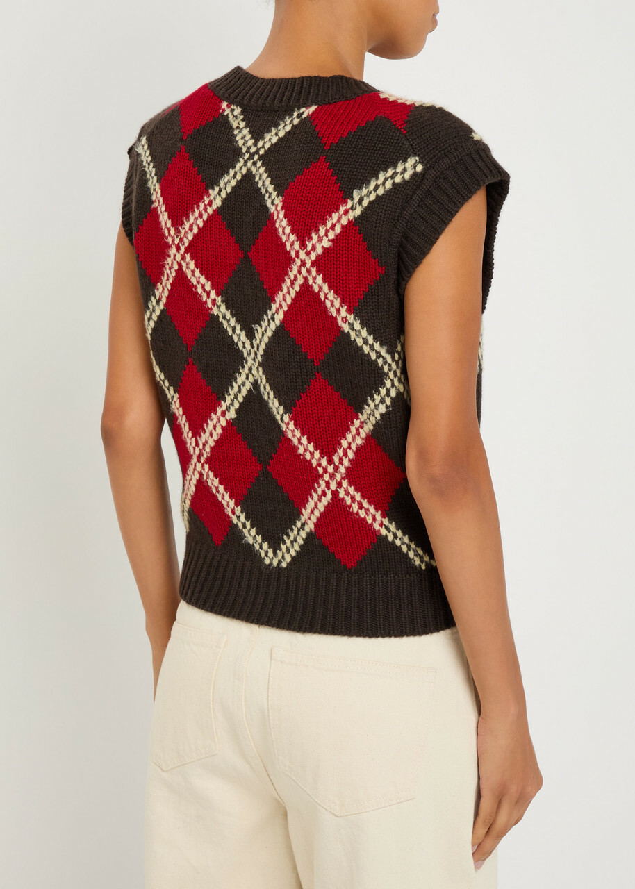 Guest In Residence Argyle Checked Wool and Cashmere-blend Vest Stripe