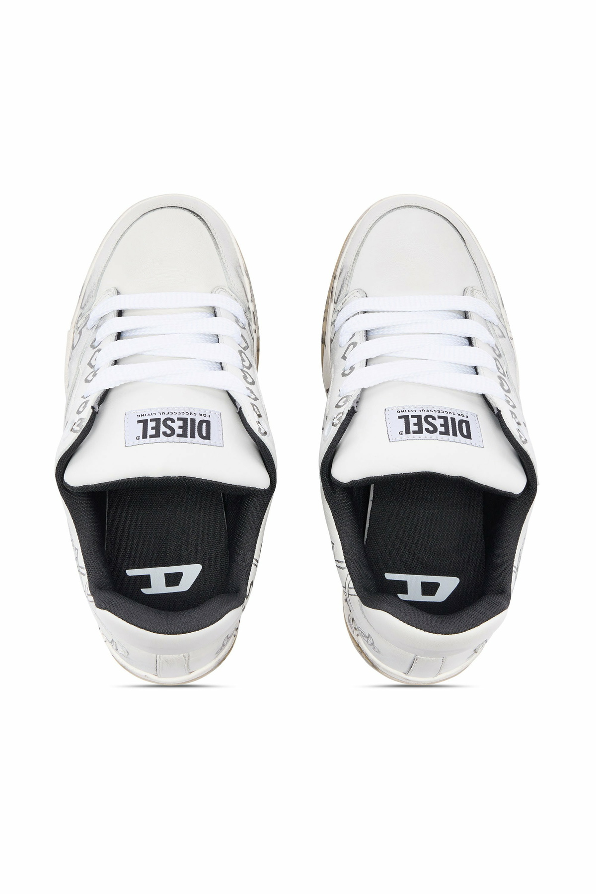Diesel D-Ollie-Leather sneakers with graffiti print - Sneakers Womens in White