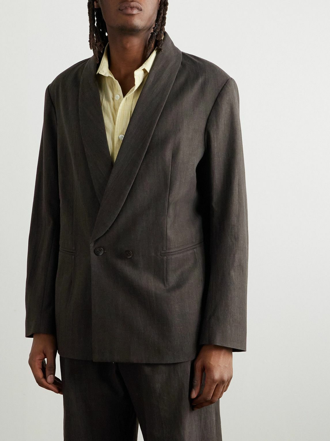 Small Talk - Shawl-Lapel Double-Breasted Cotton-Canvas Suit Jacket - Brown