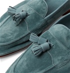 Edward Green - Portland Leather-Trimmed Suede Tasselled Loafers - Blue
