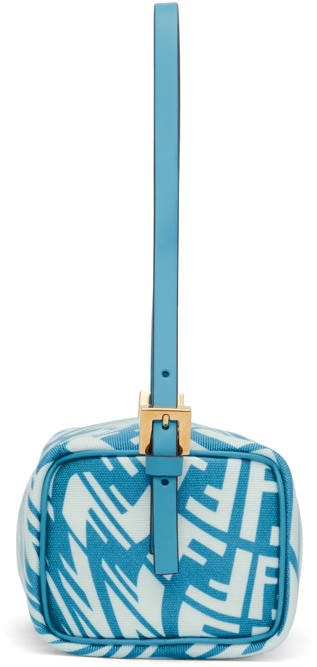 NWT FENDI medium flat pouch in FF vertigo logo canvas blue and