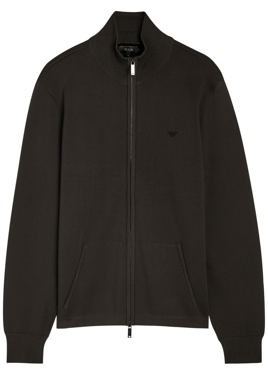 Emporio Armani Logo-embroidered Fine-knit Jumper Dark Grey
