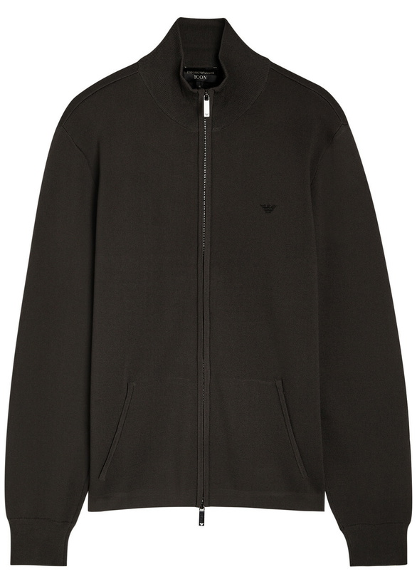 Photo: Emporio Armani Logo-embroidered Fine-knit Jumper Dark Grey