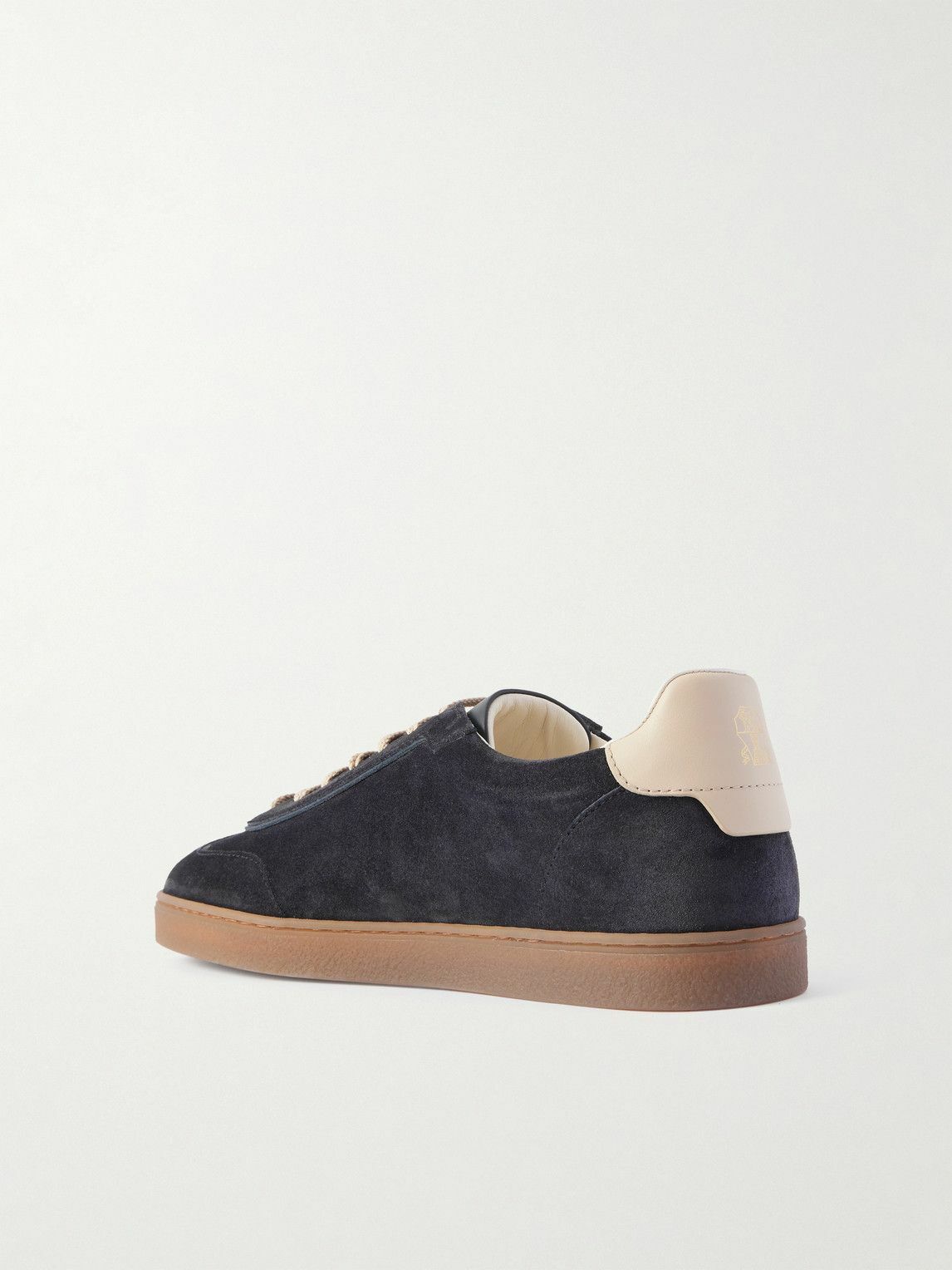 Brunello Cucinelli - Leather-Trimmed Suede Sneakers - Blue