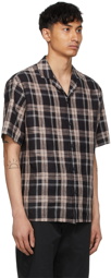 Z Zegna Black & Brown Checkered Linen Short Sleeve Shirt