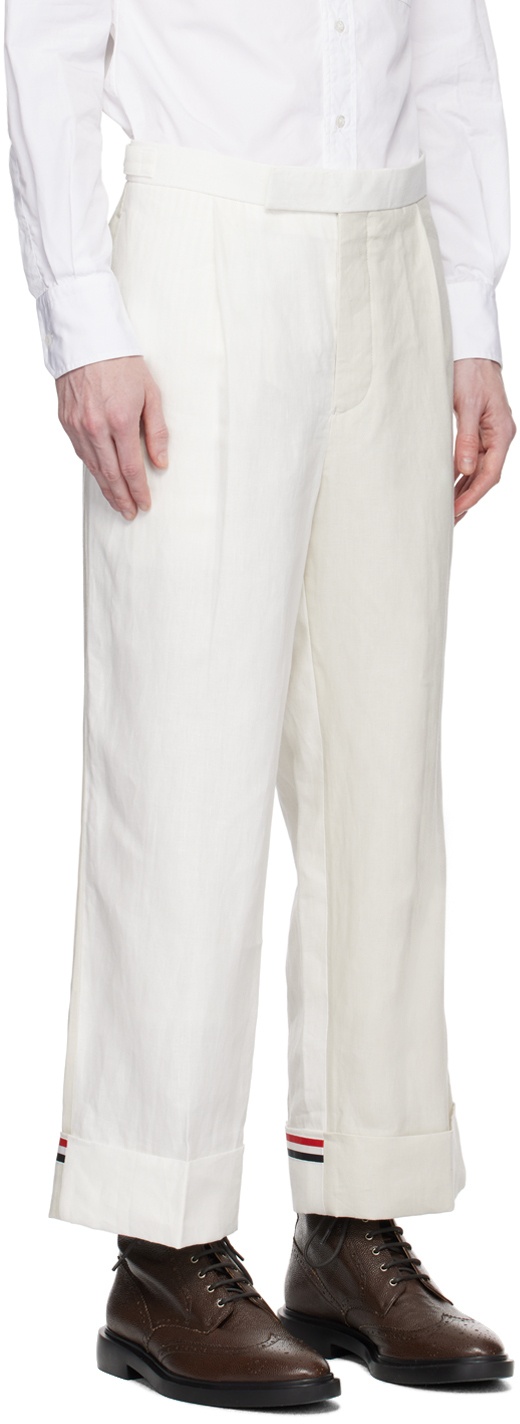 Thom Browne White & Beige Side Tab Trousers Thom Browne