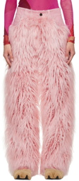 Paula Canovas Del Vas Pink Paneled Faux-Fur Jeans