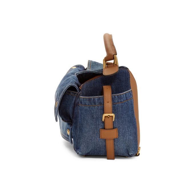 Loewe Tan and Blue Medium Denim Puzzle Pockets Bag