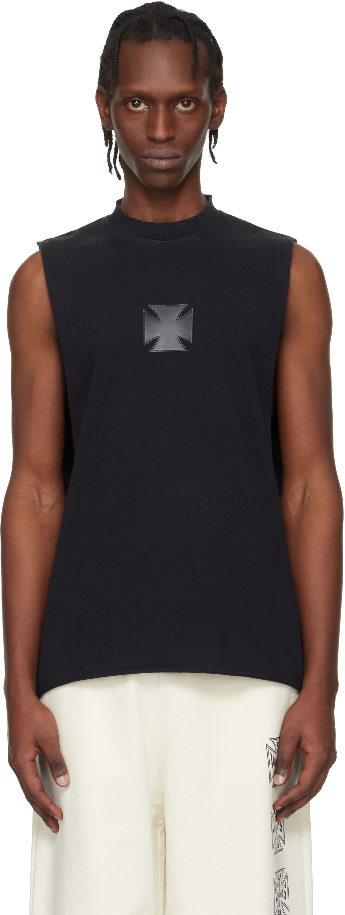 VETEMENTS Black Biker Logo Leather Cross Interlock Tank Top
